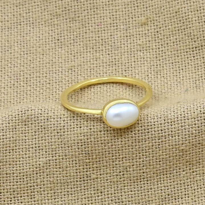 Oval ædelsten Ring Guld Sølv - Perle (3 Stykker) for engroshandel hos Schmuckoo Berlin