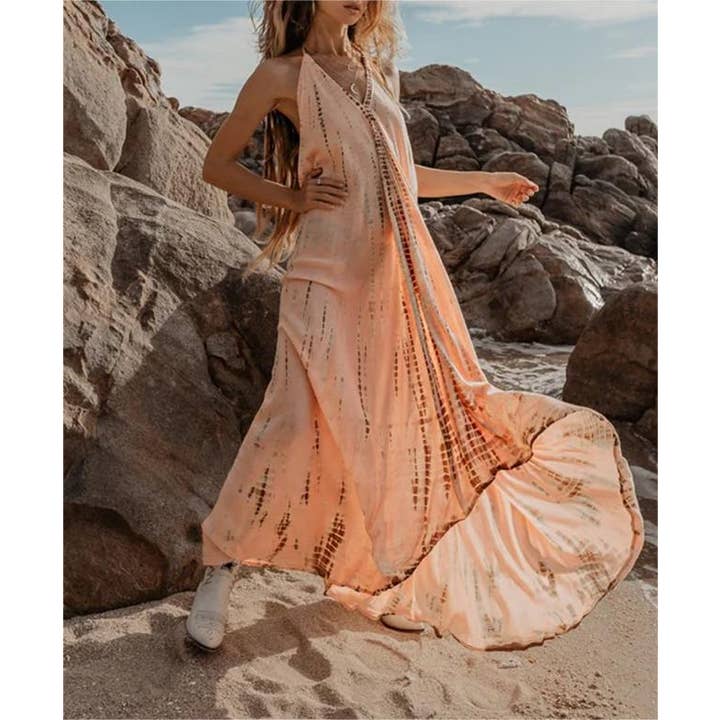 Rosa Clothing - Wholesale Dress - Women's - Swing halterneck tie backless print dress