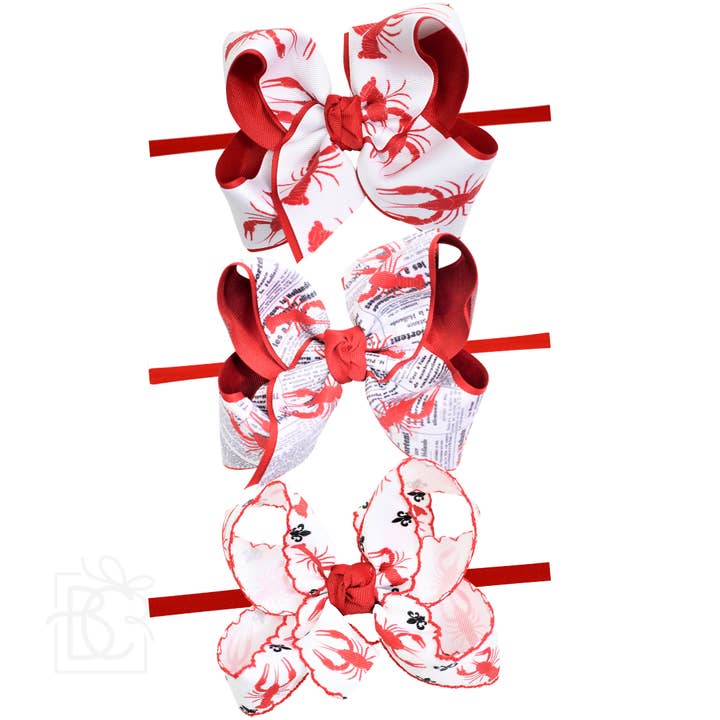 1/4" PANTYHOSE HEADBAND W/ NEWSPAPER/CRAWFISH BOW for wholesale by Beyond Creations, LLC