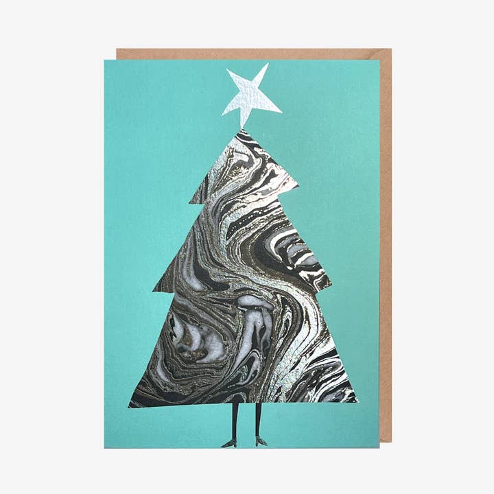 Carte de vœux - Sapin de Noël marbré (Finition en feuille) pour la vente par Sharon King-Chai