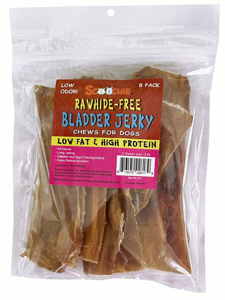 8 Pack 6 Inch Flat Bladder Strips in Zip Lock Bag for wholesale by Scoochie Pet Products