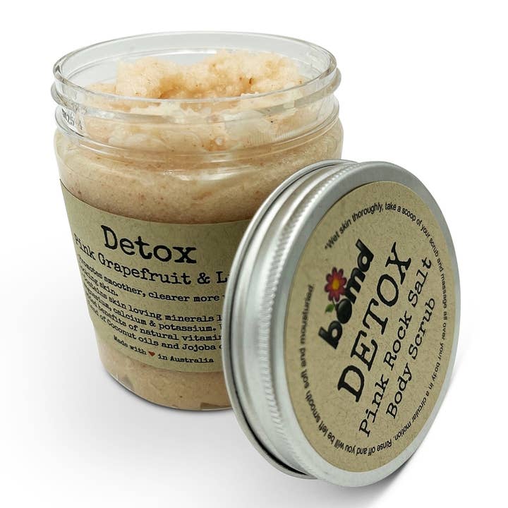 DETOX Body Scrub Pink Rock Salt Jojoba & Coconut Oil Vit E for wholesale by Bomd