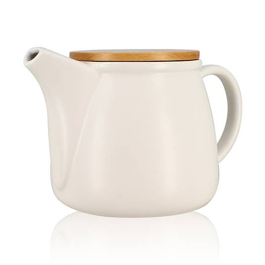 Ogo living - Vente Théière - Théière mona 1l en porcelaine blanche et couvercle bois0