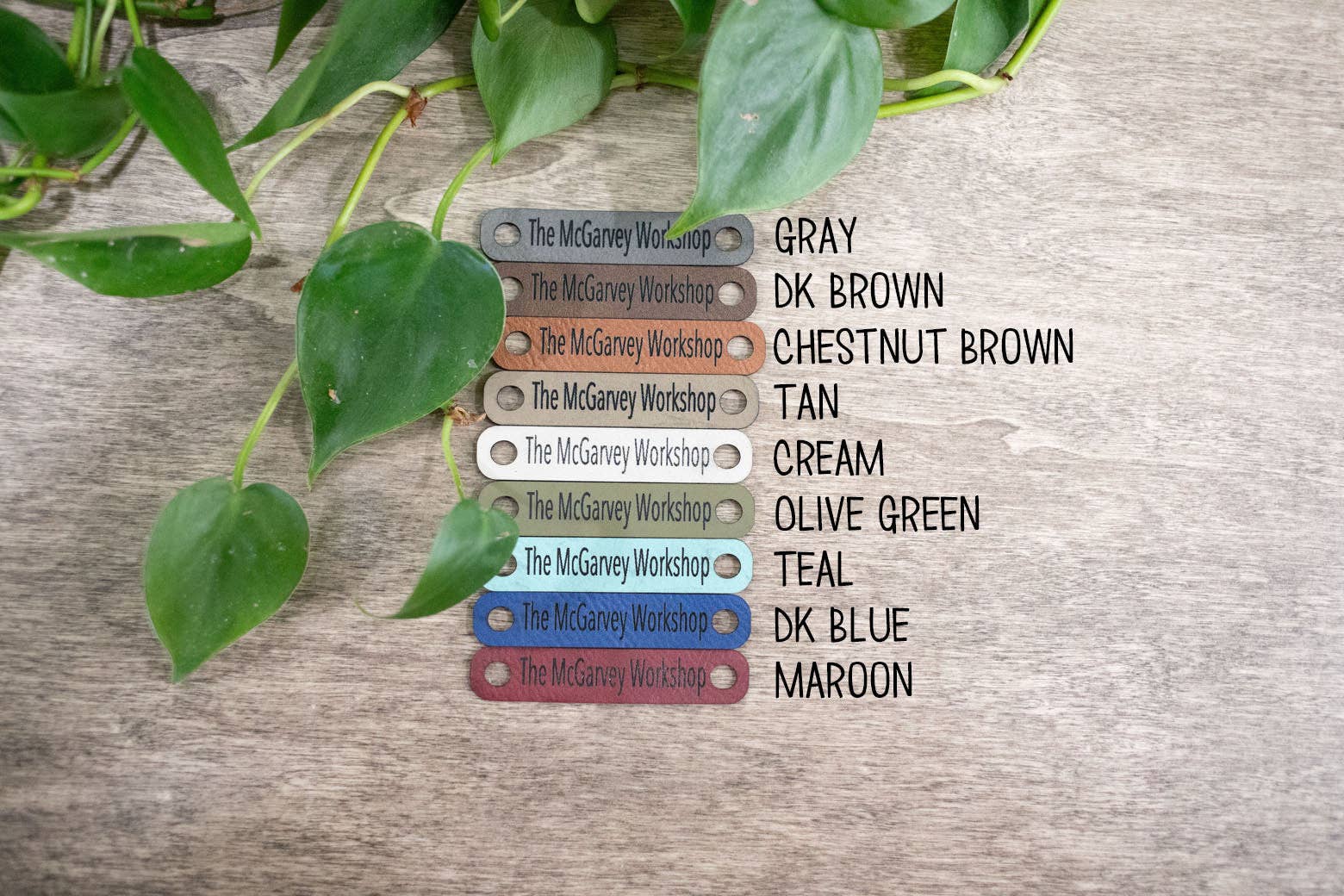 The McGarvey Workshop - Wholesale Knitting/Crochet Supplies - Custom Faux Leather Tags for Knitting and Crochet, Personalized Labels for Handmade Items, No Sew Logo, 2.5" x 0.5"4