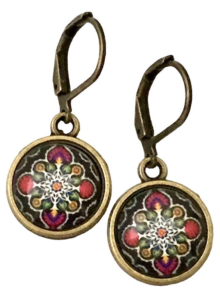 Photo Glass Black Mosaic Flower Earrings for wholesale by Dreamspirit