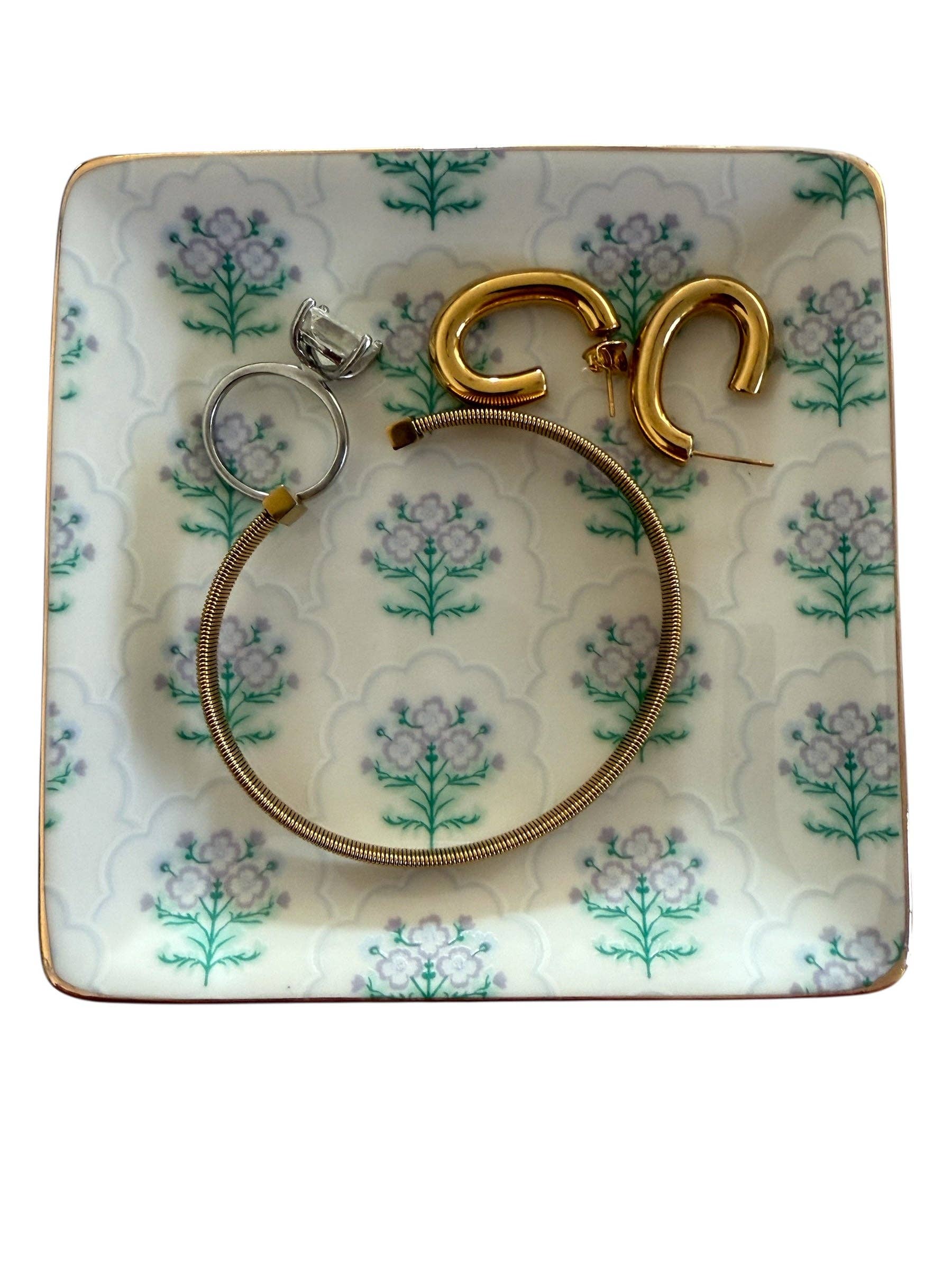 Beauty Stash - Wholesale Jewelry Dish - Ceramic Jewelry Trinket Tray with Gold Rim – 4” Square Catchall Dish1