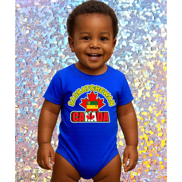 Saskatchewan Flag Baby Bodysuit Maple Leaf Design/Baby Gift for wholesale by Worldwide Souvenir Mart