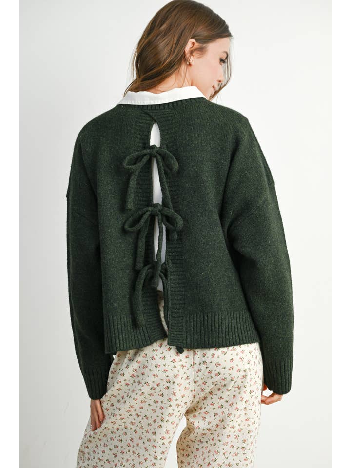 Peace Love Line - Wholesale Knit Sweater - Women's - PL8848 - SOLID TIE BACK SWEATER TOP10