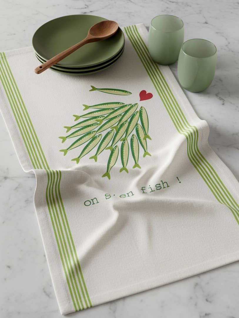 LES CHAHUTEES - Wholesale Tea Towel - XXL PRINTED TEA TOWEL "WE DON'T GIVE A FISH"