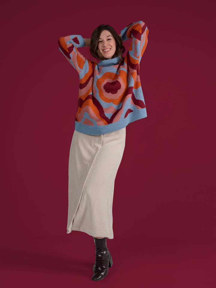 MADE IN SENS - Wholesale Knit Sweater - Women's - POLUX FLOWERPOWER ORANGE SWEATER