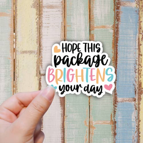 'Hope this package brightens your day' Happy Mail Stickers for wholesale by Forest Crafts