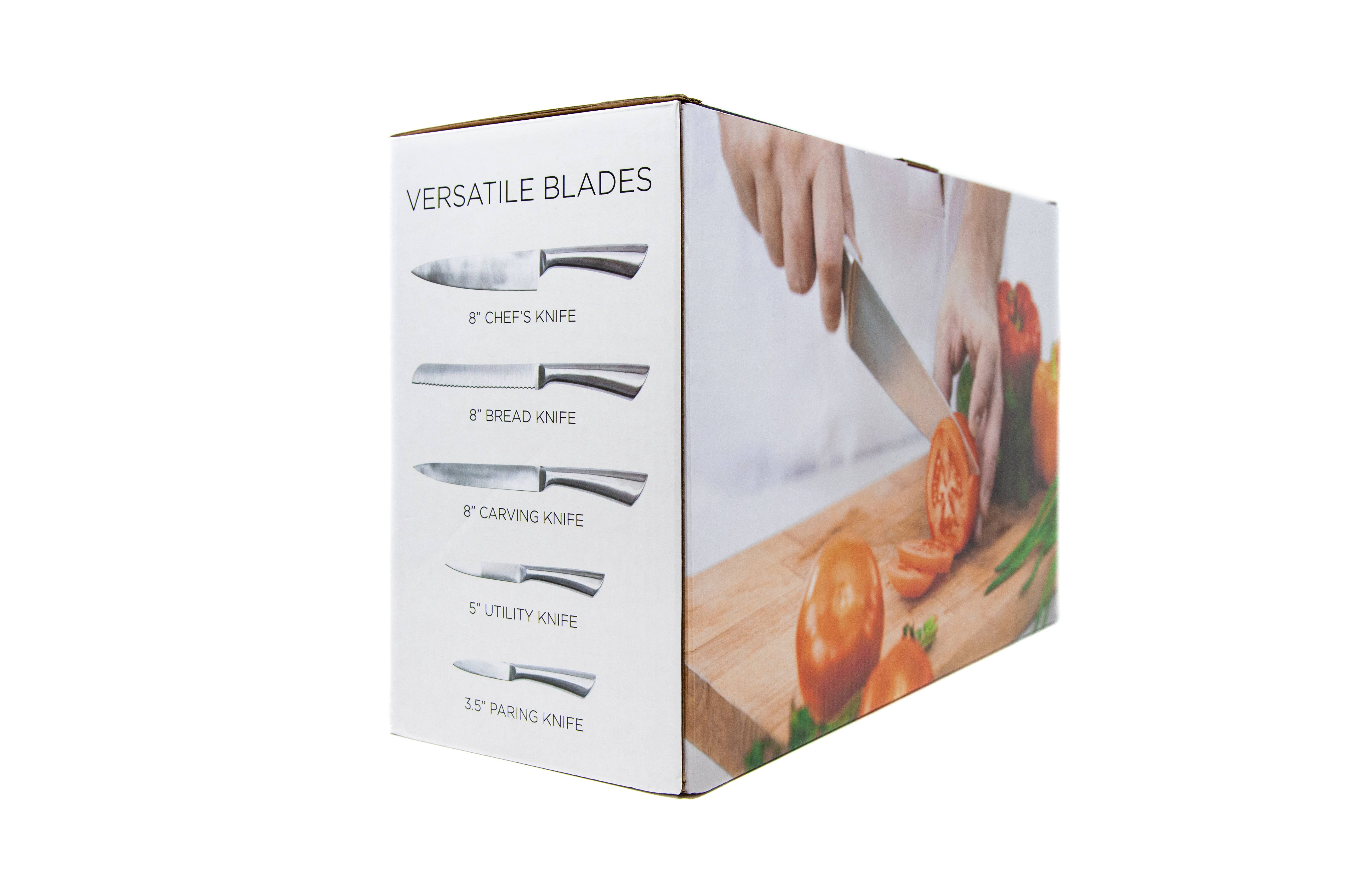 AnySharp - Wholesale Knife Set - Upright Stainless-Steel Knife Set with Stand (5 piece)3