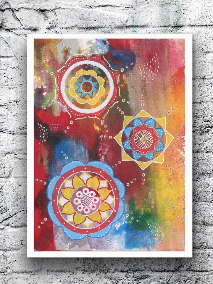 ORIGINAL Mandala #9 - 5x7 Acrylic Painting on Canvas Board - for wholesale by DebDragonfly Studio