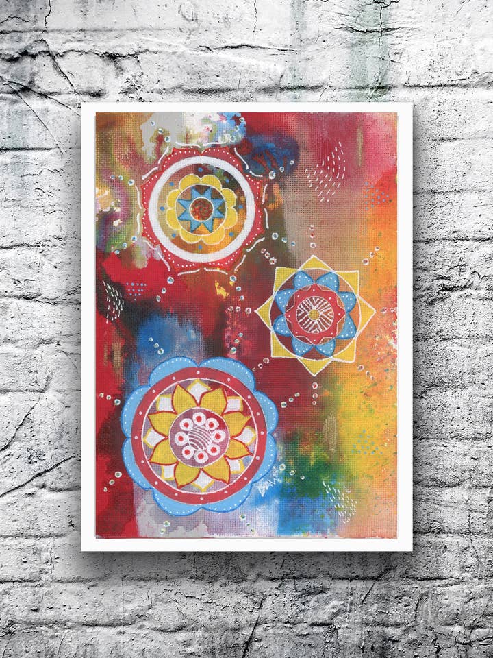 ORIGINAL Mandala #9 - 5x7 Acrylic Painting on Canvas Board - for wholesale by DebDragonfly Studio