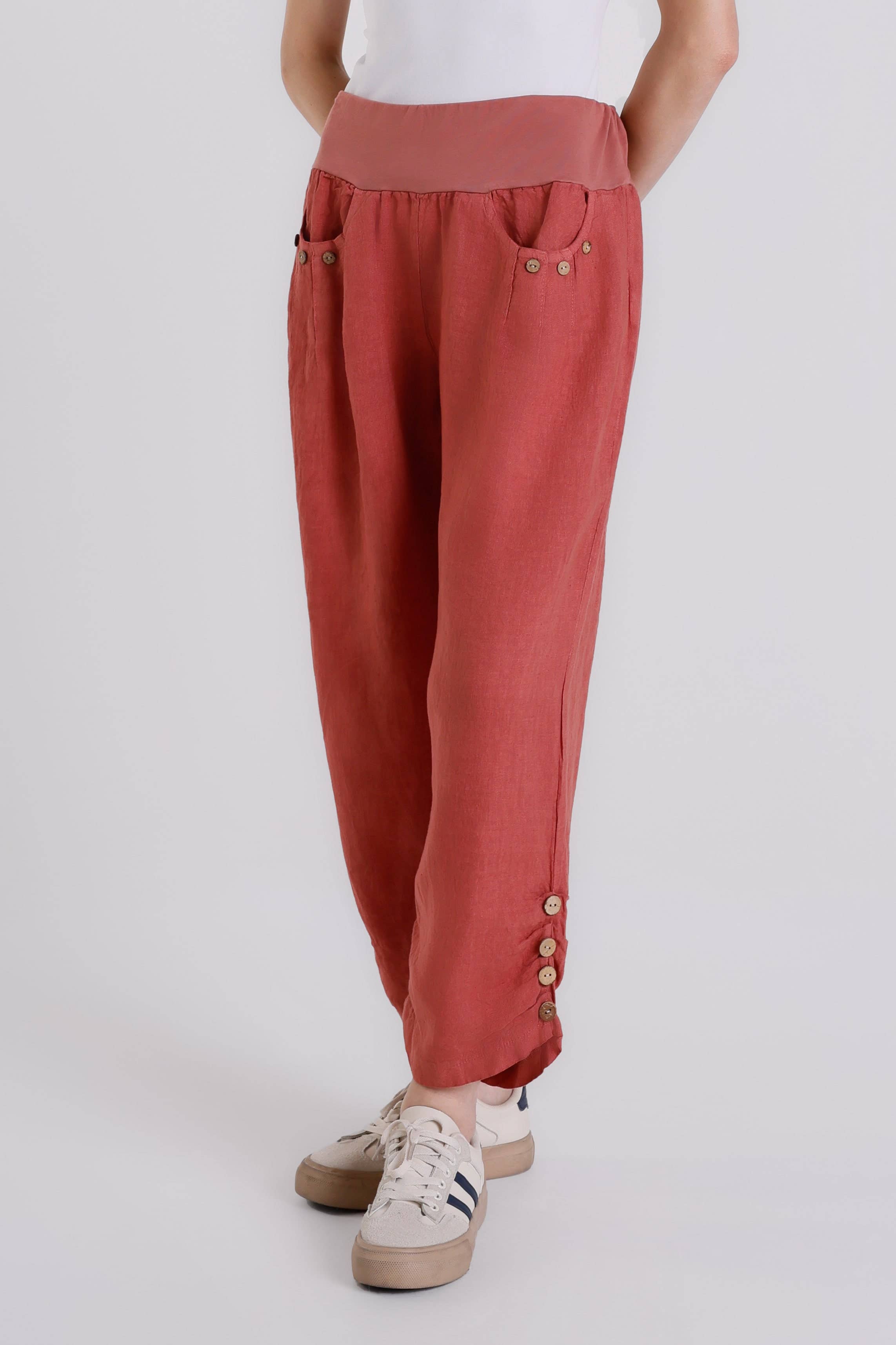 TINA Stephens Italy/Tees By Tina - Vente Pantalon – femme - Pantalon en lin Georgia Side Ruche (PL163)21