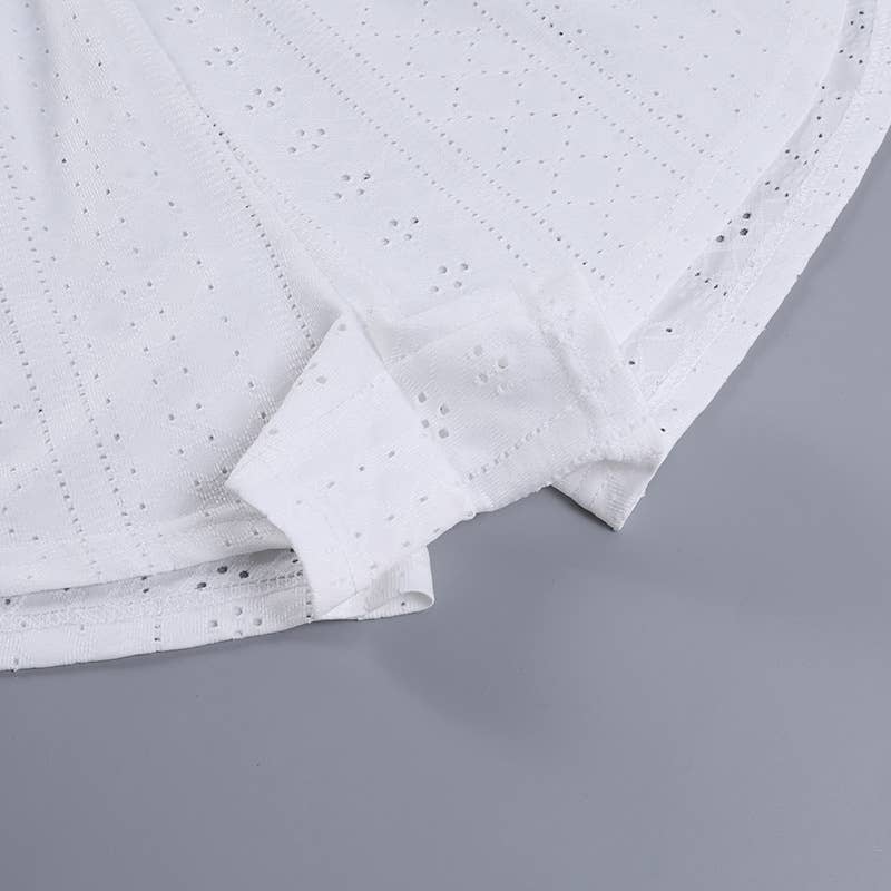 Rosa Clothing - Wholesale Lounge Set - Women's - Eyelet basic long sleeve overfit loose tee lounge shorts set27