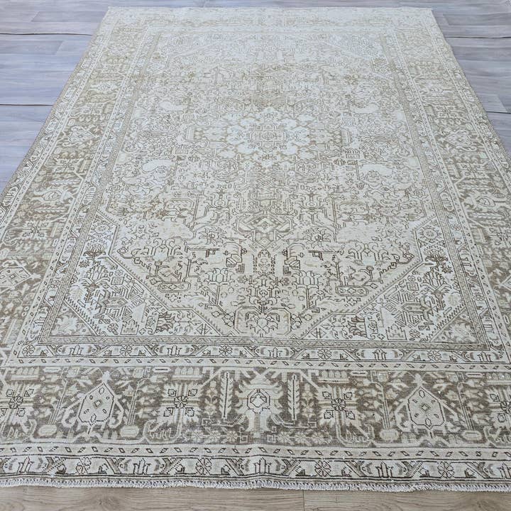 8x11 Neutral Turkish Rug/ Hand Knotted Unique Wool Area Rug Geometric Beige Brown //7.80x10.80 feet for wholesale by MesopotamiaRugs