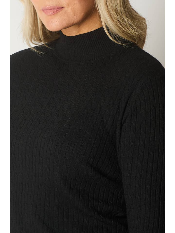 SOLO – wholesale Knitted jumper – Women′s – Cable Knit Jumper with Gold Buttons - Black3