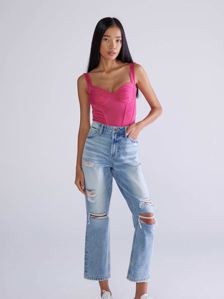 Jean droit en jean droit Light High Rise Distress pour femmes pour la vente par Ceros Jeans