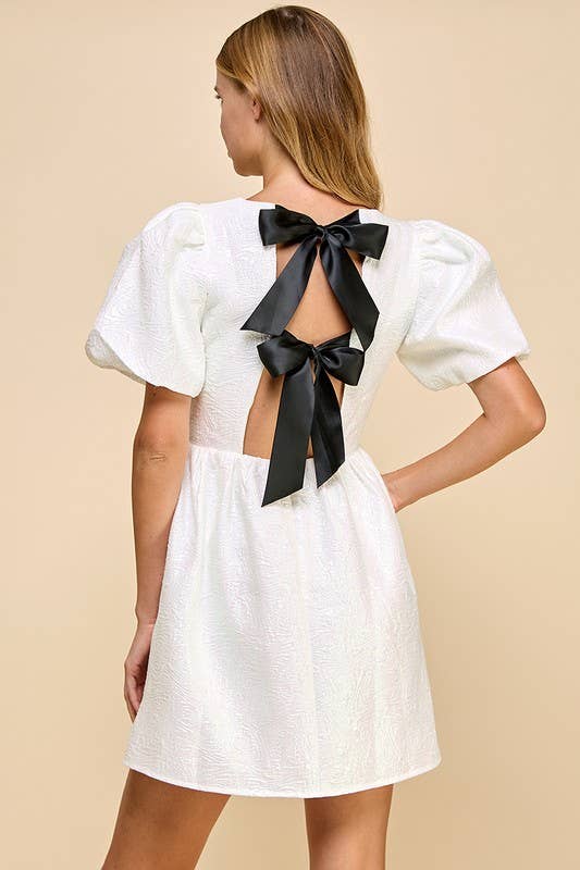 White CD04924-Textured Metallic Back Bow Detail Dress for wholesale on Faire