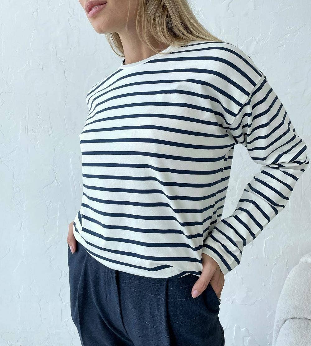 Rosa Clothing - Wholesale T-Shirt - Women's - Crewneck cotton striped T-shirt4