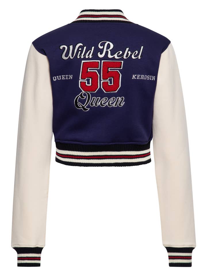 Blusão universitário 'Wild Rebel' em azul por atacado de KING KEROSIN