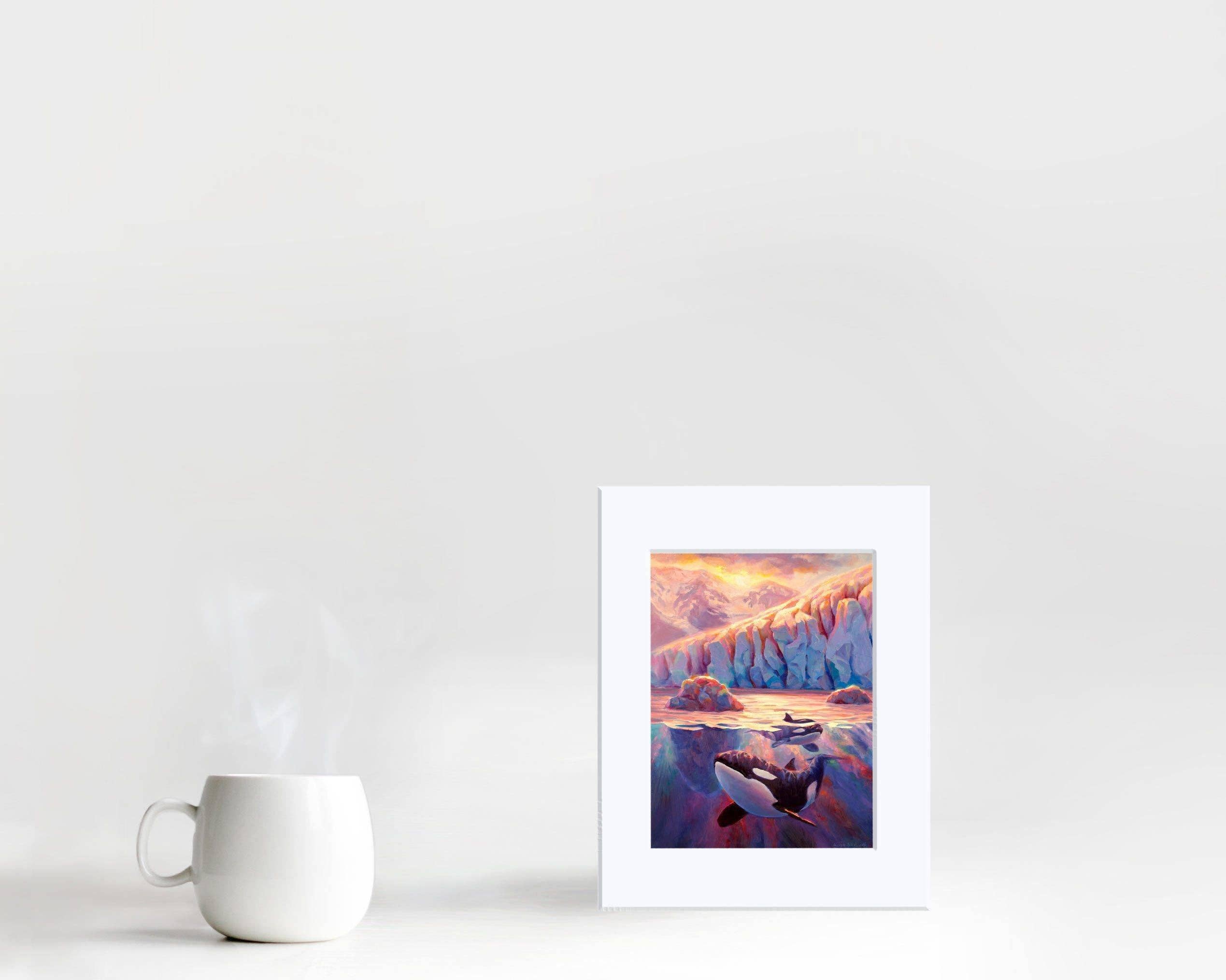 Whitworth Gallery - Wholesale Art Print - Orca Sunrise - Killer Whale Painting With Alaska Glacier3