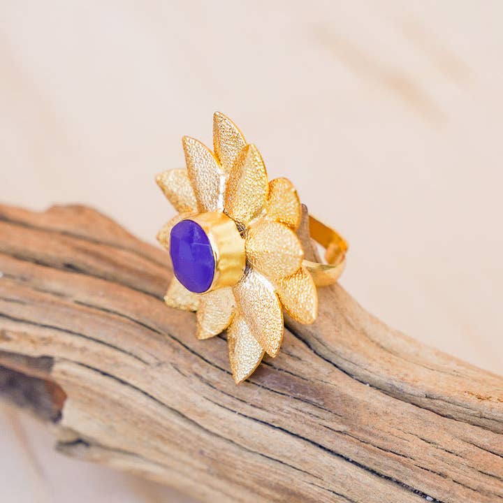 Bali Queen - Wholesale Cocktail/Statement Ring - Dasha Sapphire Bloom Ring