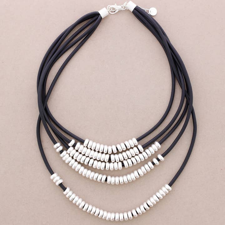 silver Five Tier Rubber Choker with Metallic Balls for wholesale on Faire