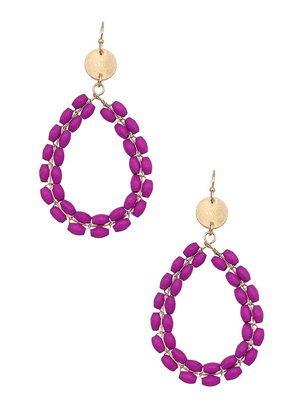 DOUBLE ROW WOOD BEAD EARRING for wholesale by Andrea Bijoux