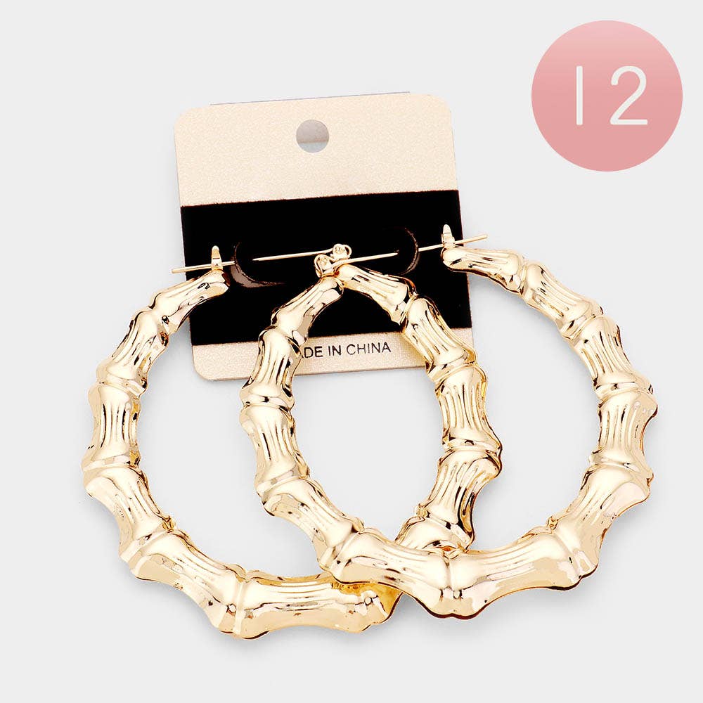 Sensibling Corp. - Wholesale Hoop Earrings - 12Pairs - Metal Bamboo Pin Catch Earrings0