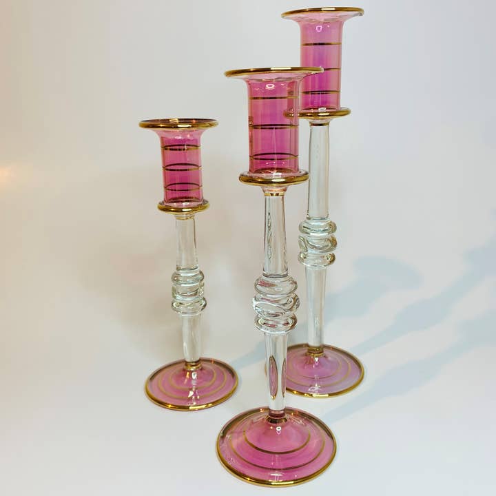 Dandarah - Wholesale Candle holder - Long Stem Blown Glass Candle Holder - Pink1