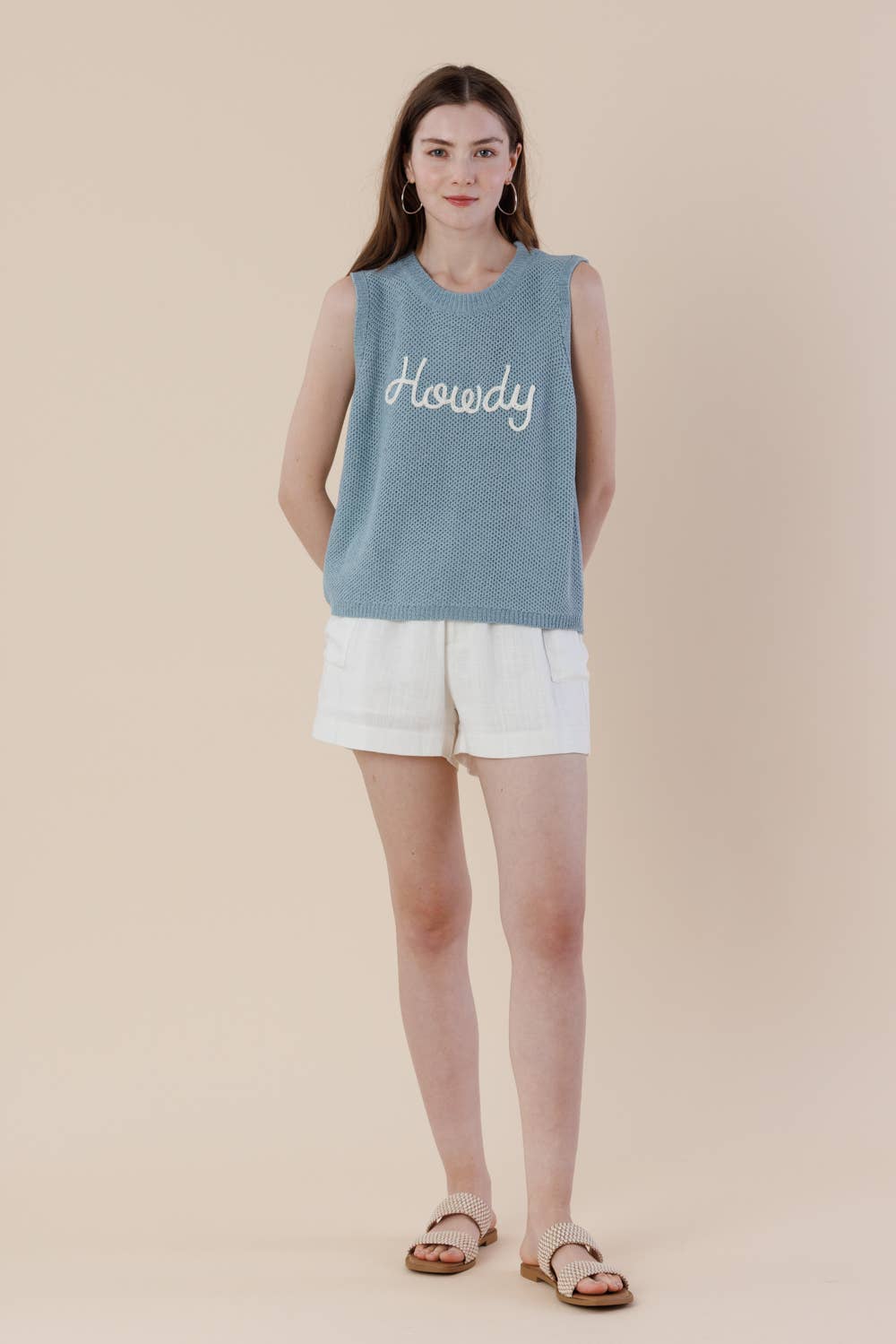 A & SHE - Wholesale T-Shirt - Women's - Howdy Embroidery Sweater Tank – Western Sleeveless Vest11