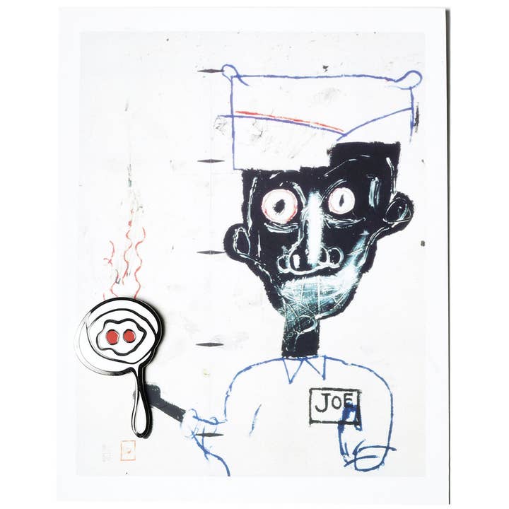 JEAN-MICHEL BASQUIAT - Carte postale et épinglette Eyes and Eggs pour la vente par PINTRILL