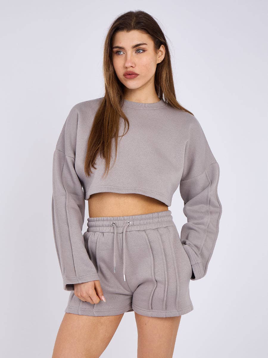 AX Labels - Wholesale Lounge Set - Women's - Seam Detail Oversized Crop Top & Shorts Fleece Co-ord47