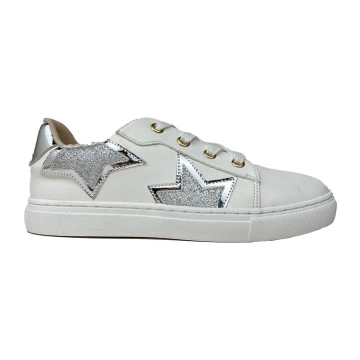 Vit & Silver Glitter Miss Harper Sneaker i Silver Glitter - Barn för wholesale på Faire