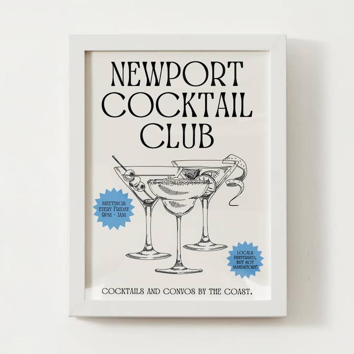 Newport, RI Cocktail Club Rhode Island Wall Art Poster for wholesale by Coastal Ave. Design