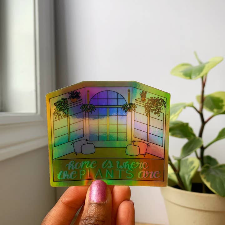 Holographic Plant Window Sticker - Cozy Home Vibes for wholesale by Jazzmatazz Creative Arts