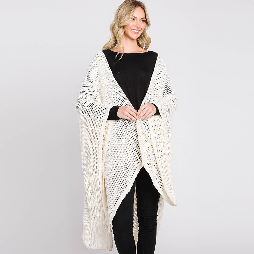 Sensibling Corp. – wholesale Poncho - Dam – Solid Chenille Virkad Ruana Poncho23