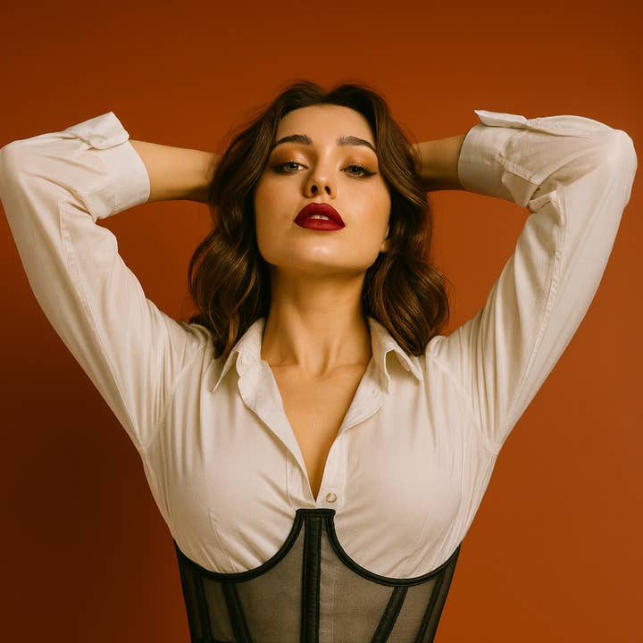 Completo Top Corsetto in Rete Nera da Donna - Corsetto Modellante Sotto il Seno per la vendita all'ingrosso da parte di Miss Leather