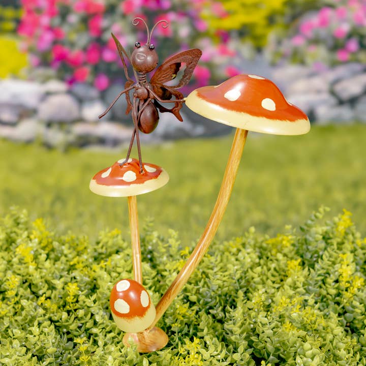 Zaer Ltd. International - Wholesale Garden/Lawn Stake - Funny Butterflies on Mushroom Stakes- 6 Assorted Pieces
