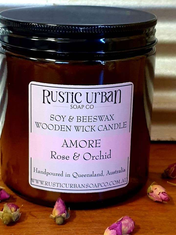 Amore Soy & Bees Wax Candle for wholesale by Rustic Urban Soap Co