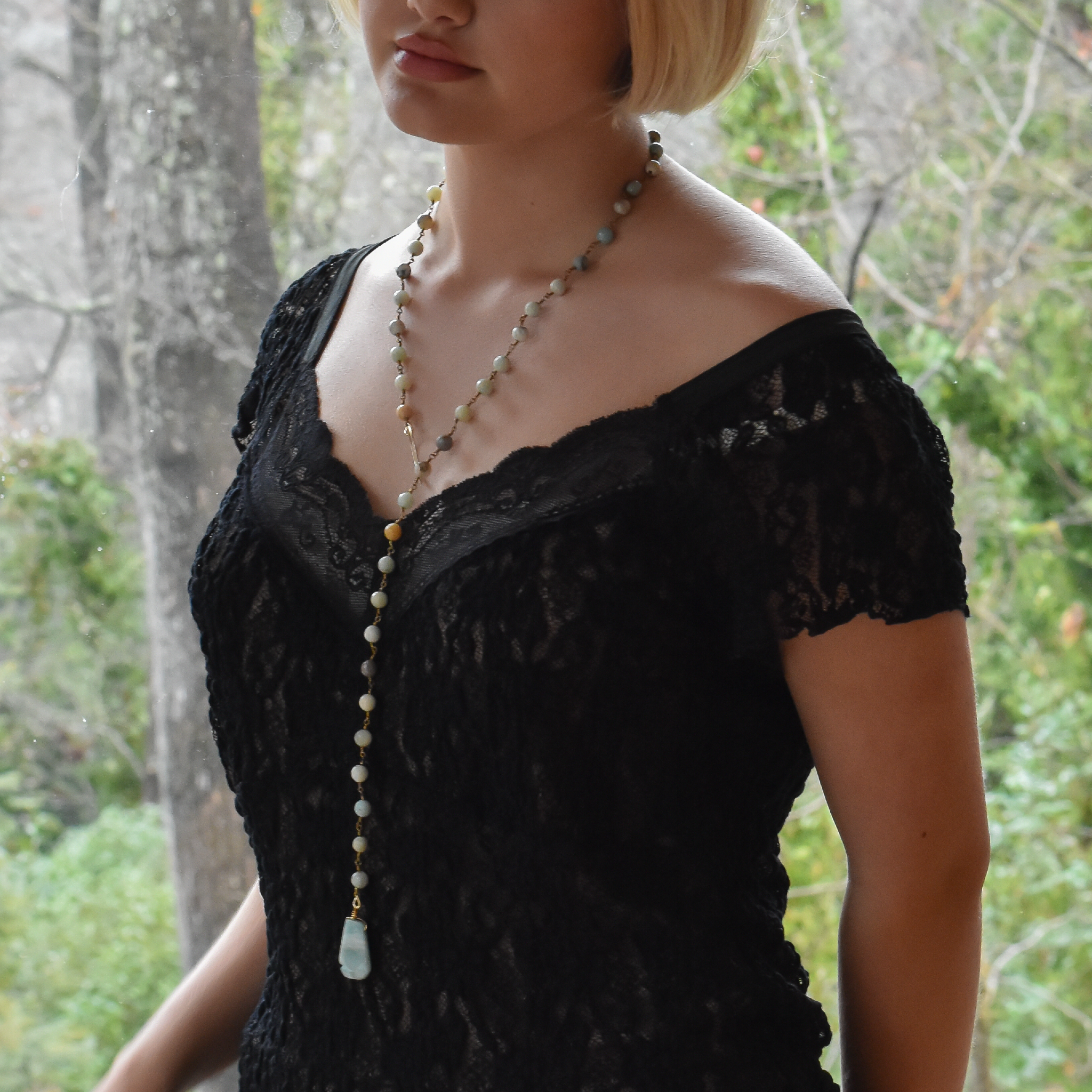 ali & bird jewelry - Vente Sautoir et collier en Y - Lariat Amazonite1