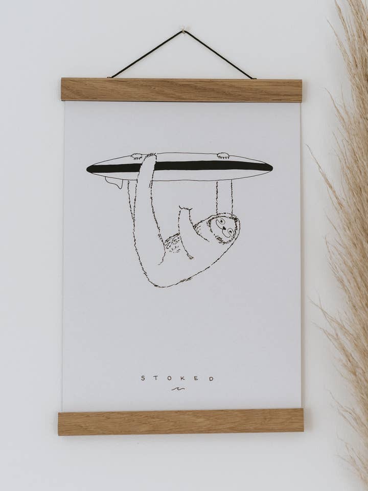 Surfer Sloth Print for wholesale by Mora Cornwall
