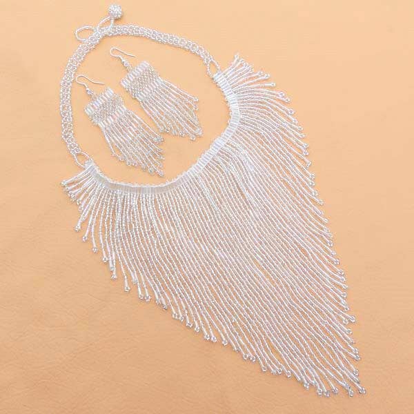 BEADS CORNER - Wholesale Beaded/Pearl Necklace - Handmade Beaded Silver Tone Seed Bead Bib Necklace2