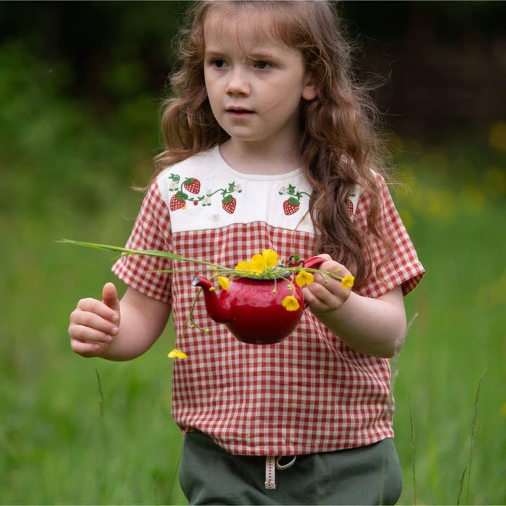 Little Red Check Loose Short Sleeve Top for wholesale on Faire