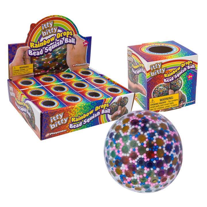 Giocattolo Playmaker Itty Bitty Rainbow Drops Palla Squishy con Perline 5,7 cm per la vendita all'ingrosso da parte di Deluxe Import Trading