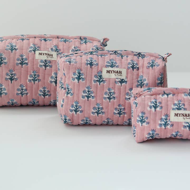 MYNAHbySmitha - Wholesale Makeup/Cosmetic Bag - Dusty pink floral travel/make up/organizer/bag-LARGE ONLY