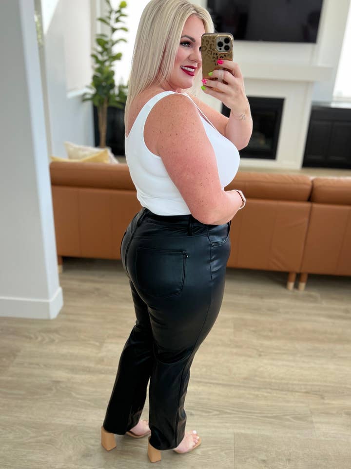 Avenue Wholesale - Wholesale Pants - Women's - Tummy Control Top Faux Leather Judy Blue Pants in Black4