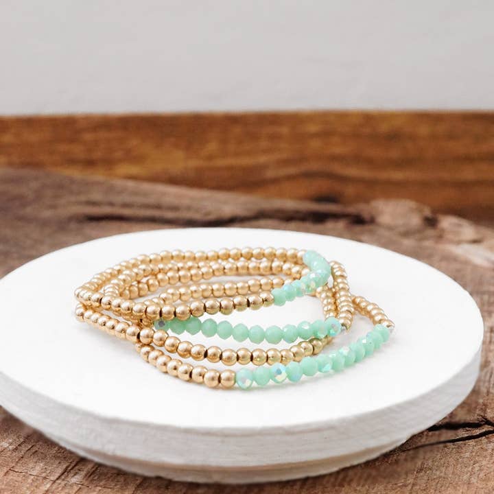 PennyLine inc - Wholesale Beaded Bracelet - Small Worn Gold tone and Glass beads bracelet stack of 4 bracelets